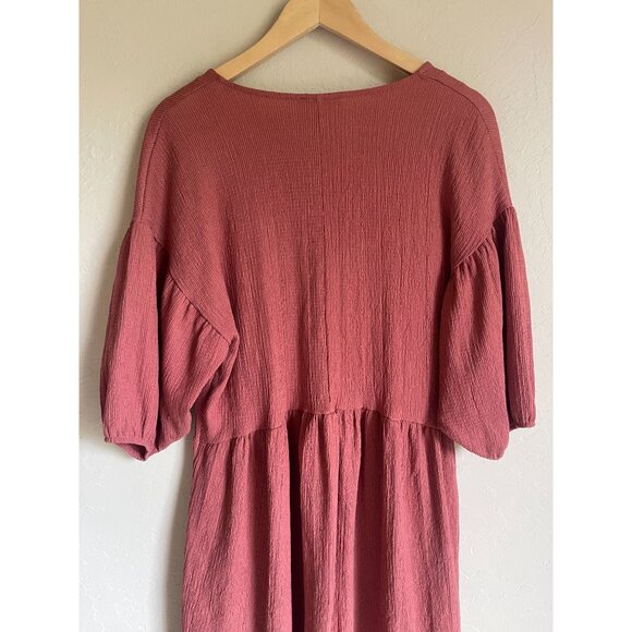 ZARA Textured Weave V-Neck Dress Rust Orange Half Sleeve Midi - Picture 8 of 8